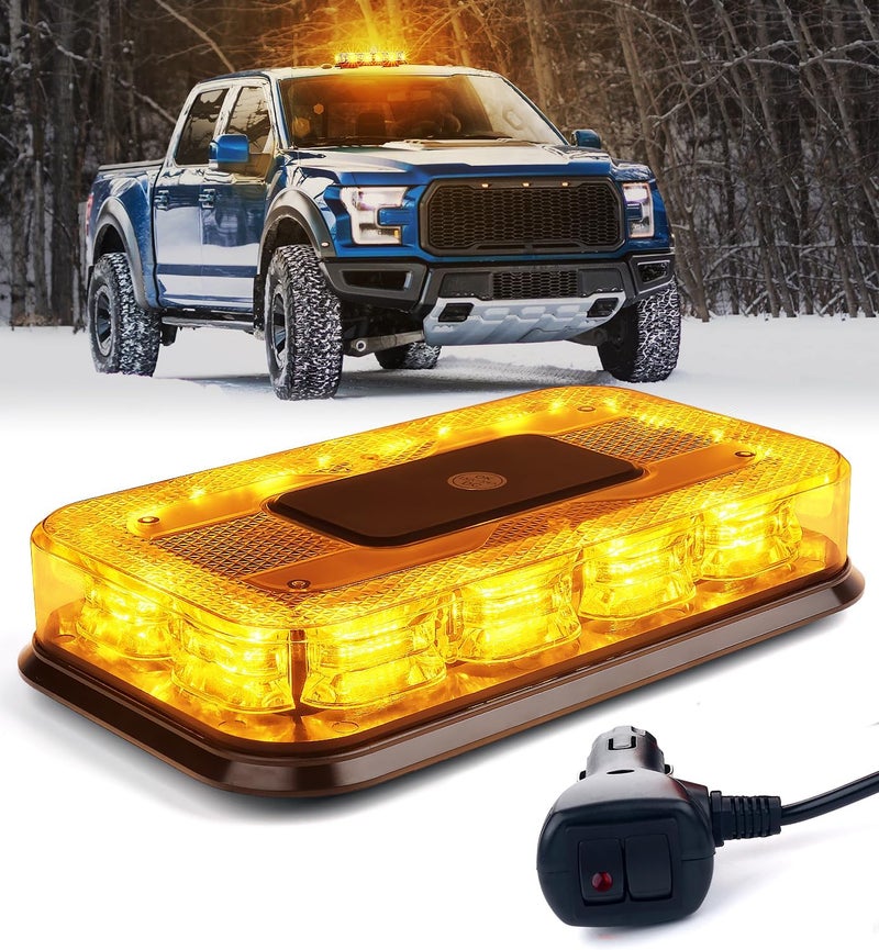 LUMENIX 12" Rooftop Strobe Beacon Light 72 LED Magnetic Emergency Flashing Warning Caution Mini Lights Bar for Construction Vehicles Snowplow Tow Work Trucks Postal Mail Cars Patent Design - Amber - Image 1